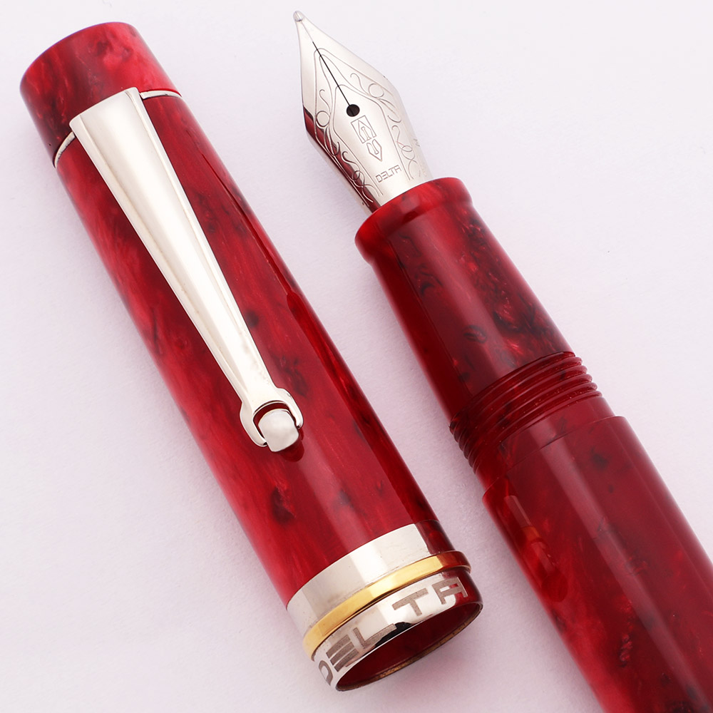 Delta Vintage Fountain Pen - Ruby Red, Medium Steel Nib (Excellent